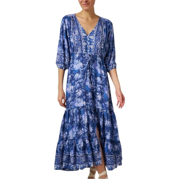 WALKER & WADE Carrie Blue Printed Midi Dress Size XS